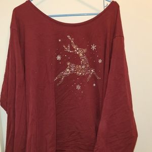 Light Burgundy holiday themed 3/4 sleeve.  5x length 30" from shoulder to hem.